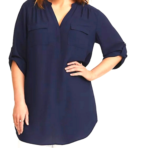 torrid Tops - Torrid 2x Popover Blouse in Navy